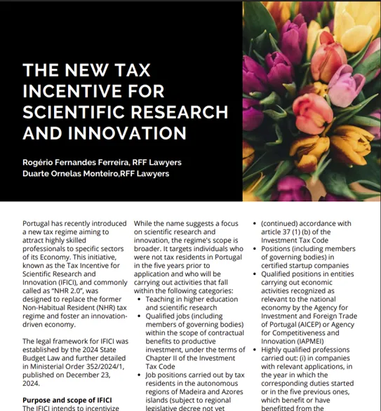 The New Tax Incentive for Scientific Research and Innovation
